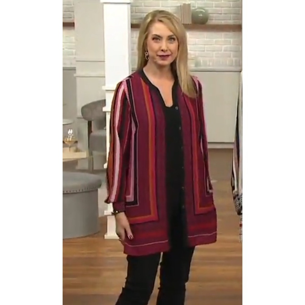 Susan Graver Printed Woven Button-Front Tunic Shirt Multi 14
